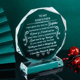 YWHL Godfather Gift for Men Laser Engraved Crystal Keepsakes Fathers Day Christmas Thanksgiving Birthday Gifts for Godfather from Godchild