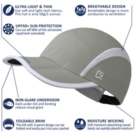 GADIEMKENSD Women's Foldable Light Cap Quick Dry Ultra-Thin Unstructured Tech Running Hat Reflective UPF 50+ Baseball Caps Cooling Ponytail Hats Fitted for Beach Tennis Travel Hiking Golf Light Grey