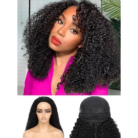 Kinky Curly Half Wig Human Hair 3 In 1 Seamless Flip Over Half Wigs Human Hair Glueless Wear and Go 220 Density Beginner Friendly Drawstring Headband Wig for Women (KC Half Wig, 20 Inch)