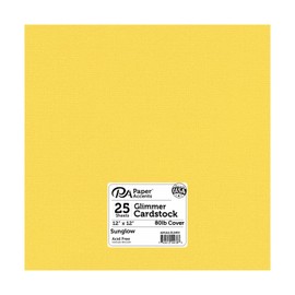 PA Paper Accents Glimmer Cardstock 12" x 12" Sunglow, 80lb Colored cardstock Paper for Card Making, Scrapbooking, Printing, Quilling and Crafts, 25 Piece Pack