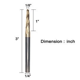 DashHound BRB436 1/8" Cutting Dia Engraving Carbide CNC Router Bit 2D&3D Up Cut Tapered Ball Nose Spiral Carving bit 3.6 Deg ZRN Coated, 1/4 Inch Shank