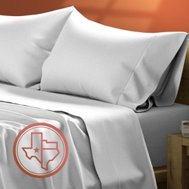 TEXAS LINEN CO. 100% Egyptian Cotton Sheets - 600 Thread Count 4 PC California King Size Sheet Set, Soft, Cooling, High Thread Count, Extra Long Staple Sateen Luxury Bedding, Cal King Sheets - Silver