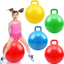 Sonarun 4 Pack 22 Inch Colorful Hopper Bouncy Ball Thickened Fitness Hopping Ball with Handle Bouncing Ball Hoppity Hop Jumping Ball Toy Set for Kids Indoor Outdoor Sports Games Favors