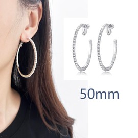 LAXPICOL Fashion Sparkly Austrian Circle Hoop Earrings Clip On Earrings For Women No Piercing Earrrings, Crystal, crystal