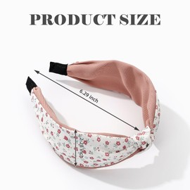 Yonchic 2-Piece Flower Print Knotted Headbands for Women, Fashion Wide Thick Cloth Floral Headband, Soft Elegant Head Bands Accessories for Girls (Green & Pink)