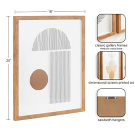 Kate and Laurel Melstone Contemporary Rectangle Mid-Century Geometric Framed Art Set of 3, 16 x 20, Brown, Modern Three-Piece Framed Wall Art for Gallery Wall Frame Set in Living Room Wall Decor