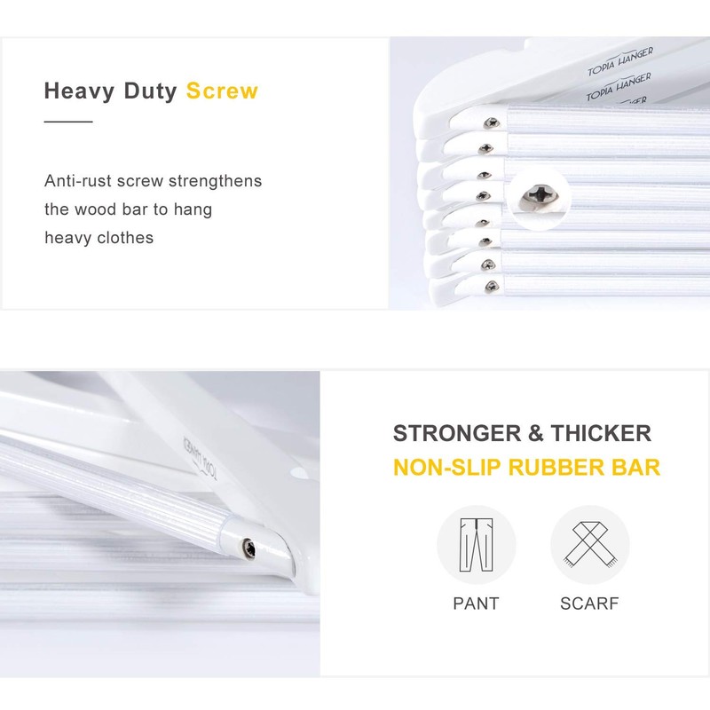 TOPIA HANGER All White Wooden Hangers, Solid Wood Suit Hangers