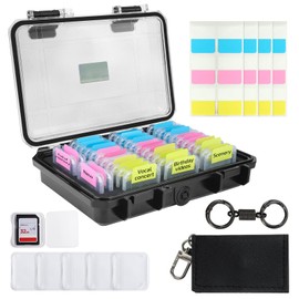 Micscrew 36 Slots Memory Card Case & 36 Transparent Card Cases & 60 Visual Sticky Notes, Water-Resistant Anti-Shock Anti-Dust SD Card Holder Storage,SD Card Case for Camera Memory Card（Clear Plastic）