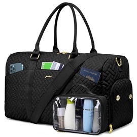 Women Duffle Weekender Travel Bag: Large Duffel Bags with Shoe Compartment Carry On Overnight Tote Bag with Wet Pocket Toiletry Bag Traveling Weekend Gym Yoga Hospital Bags for Labor & Delivery Black