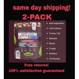 2-PACK Mushroom Gummies Organic with Ashwagandha Shiitake Turkey Tail Lions Mane