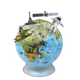 Day/Night Illuminated 12" Diameter Augmented Reality Kids Globe with Free Mount Base, Two way Map and Touch Light Control. The Day globe shows the striking colors of a blue ocean political map with 100 of drawings of ocean life, people, landmarks when not lit. Turn the light on and witness the incredible change to the sky at night. The Night globe names and shows 88 constellations and more than 35 of the brightest stars.