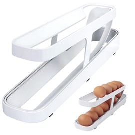 Eabdice Egg Holder Refrigerator, Automatic Rolling Egg Dispenser, Rolling Egg Holder for Refrigerator, Kitchen Cabinets, Refrigerators, Pantry (Double)