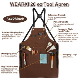 WEARXI Aprons for Men, Woodworking Apron with Tool Pockets, Canvas Work Apron for Woodworkers, Mechanics, Blacksmiths, Carpenters S-XXXL, Mens Aprons Gifts for Dad, Gifts for Men, Dad Gifts