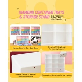 forever young 60pcs Diamond Art Storage Containers Trays ＆ Stand, Diamond Painting Accessories Diamond Painting Trays with Lids, 2-in-1 Diamond Art Trays and Diamond Painting Storage, Diamond Art Tools Storage Rack