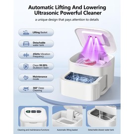 THISONG Ultrasonic Retainer Cleaner Machine 45kHz Dental Ultrasonic Retainer Cleaner for Dentures & Mouth Guard Cleaning for Whitening Trays, Toothbrush Heads, Diamond, Jewelry