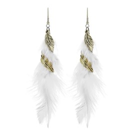 Elegant Feather Dangle Earrings for Women - Bohemian Feather Earrings for Women, Black/White/Red Long Feather Earrings - White
