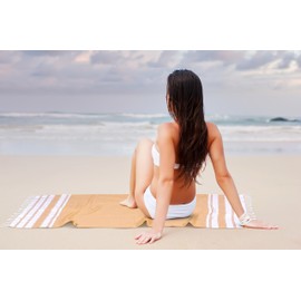 Goroly Home Cotton Turkish Peshtemal Beach Towel, Extra Large, Thin Quick Dry Sand Free Pool & Swim Towel, Bathing Blanket, Travel Essentials, (Mustard, 36x71 Inches)