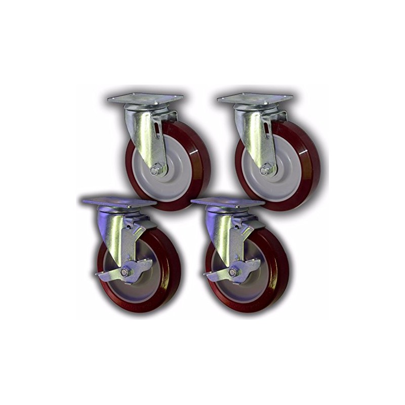 5" Swivel Plate Caster with Maroon Polyurethane Wheel 1200# (4