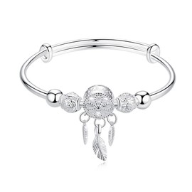 Luckimoli Silver Dream Catcher Tassel Feather Charm Bracelet Bangle Adjustable Mother's Day Jewelry Gift Birthday Christmas Gifts for Women Mom Wife Girls