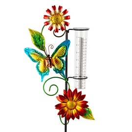 viterlight Rain Gauge Outdoor, Butterfly Rain Gauge with 7 Inch Tube, Metal Rain Measure Tool, Decorative Rain Measure Gauge for Outdoor, Garden Decor