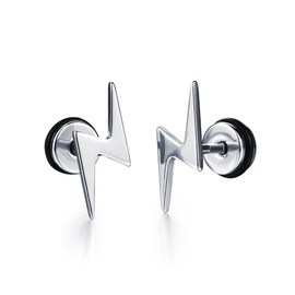 1.2g Lightning Bolt Catilage Stud Earrings for Men Women Punk Minimalist Stainless Steel Piercing Studs Screw Flat Back Hypoallergenic Fashion Jewelry Gift Black Or Silver Plated, Stainless Steel, No