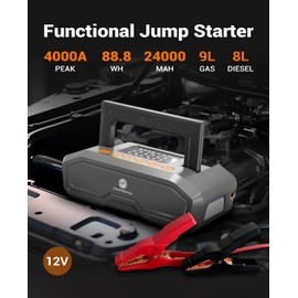 Jump Starter with Air Compressor, 4000A Peak Car Battery Jumper for 9L Gas, 8L Diesel - Portable 12V Battery Charger Booster with 150 PSI Tire Inflator, Jump Box Car Battery Jumper Starter Portable