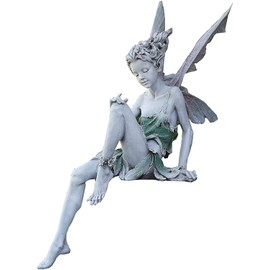 Sitting Fairy Garden Ornament 22 cm Height, Tudor and Turek Sitting Magic Fairy Statue, Resin Elves Garden Figure Sculpture Fairy Figures with Wings