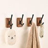 4 Pack Walnut Wood Wall Coat Hooks for Hanging, Adhesive
