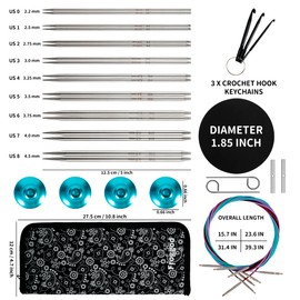Froggod 5-Inch Aluminum Lace Interchangeable Circular Knitting Needle Set, Sizes US 0, 1, 2, 3, 4, 5, 6, 7, 8 Interchangeable Knitting Needles Lace-Tip with 4 Assorted Cables with Project Bag