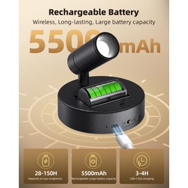 EZVALO Spotlights Indoor with Remote,5500mAh Rechargeable Uplighting Indoor, Wireless LED Plant Spotlight with Timer＆Dimmable, 3CCT,Mini Spot Lights for Painting,Artwork,Accent Lighting(2Pack-Black)