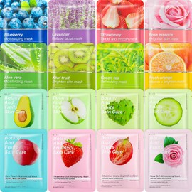 Viozakanry Combo Essence Face Masks Skincare Hydraiting Facial Mask Moisturizing Self Care Sheet Mask for Women Home Skin Care (Assorted Styles,16 Pcs)