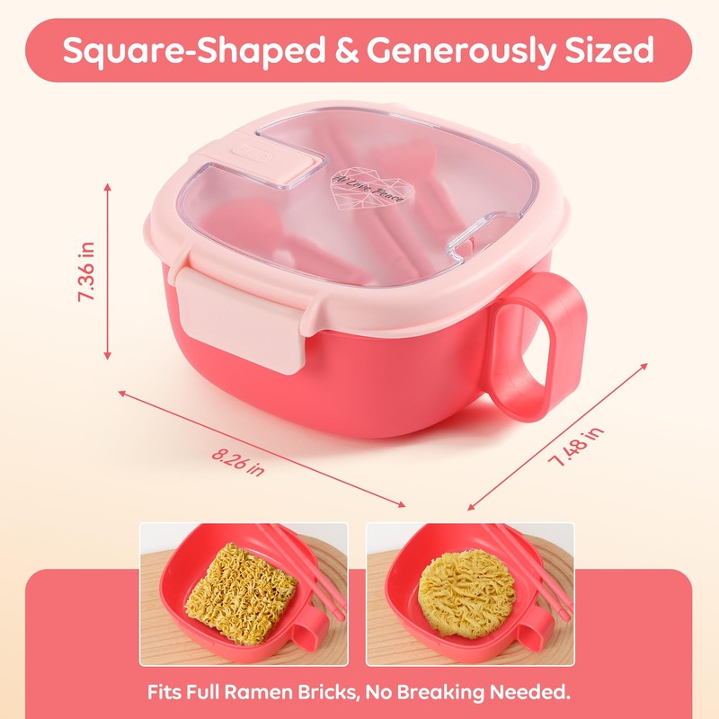 AI LOVE PEACE Microwavable Ramen Bowl Cooker with Lid -