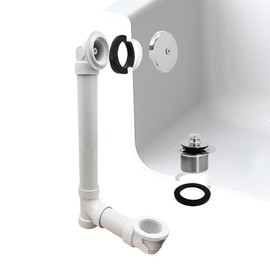 Westbrass A49721-26 14" Sch. 40 PVC 1-1/2" Bath Waste & Overflow Assembly with Pull Drain Stopper and One-Hole Faceplate Top Elbow, Polished Chrome