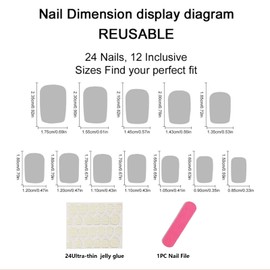 Kabwea 24 Stück Press On Nails Mandel Mittellang,3D Fake Nails mit Charms, Press on Nails, Nägel zum Aufkleben