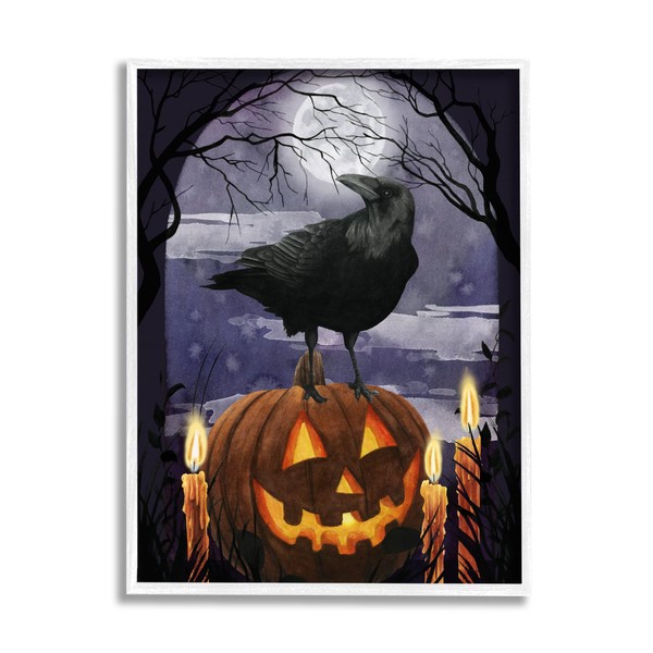 Stupell Industries Spooky Halloween Night Sky Crow Jack-o'-Lantern Full Moon,