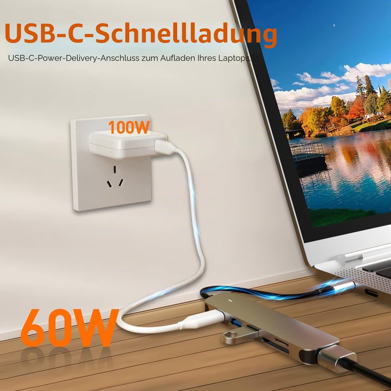 USB C Hub, USB C Adapter 6-in-1 with Gigabit RJ45