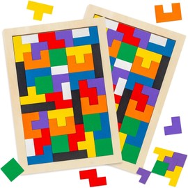 3 otters Wooden Blocks Puzzle 2 Set Russian Brain Teaser Tangram Intelligence Toys STEM Montessori Educational Gift for Kids Ages 4-6 Stocking Stuffers