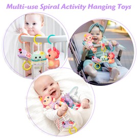 MONSTIME Car Seat Toys for Babies 0-6 Months Boy Girl Carseat Toys Hanging Spiral Stroller Toys, Infant Toys 0-6 Months Baby Toys Newborn Toys 0 3 Months Brain Development with Music Teether Rattle