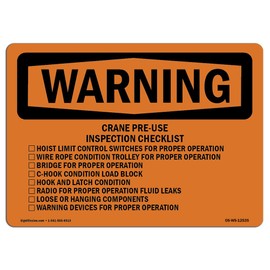 OSHA Waring Sign - Crane Pre-Use Inspection Checklist | Aluminum Sign | Protect Your Business, Construction Site, Warehouse & Shop Area | Made in The USA