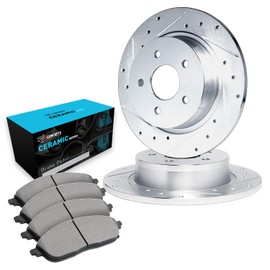 R1 Concepts Rear Brakes and Rotors| Drilled Slotted Brake Rotors| Rear Ceramic Brake Pads and Rotors Kit| Brake Kit| Automotive Replacement Brake Kits
