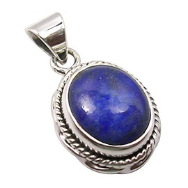 SilverStarJewel 925 Pure Silver Navy Blue Lapis Lazuli TCW 5.0 Antique Style Pendant 2.3cm, Metal Gemstone, Lapis Lazuli