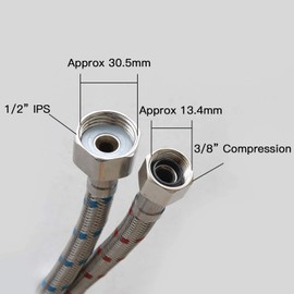 BATHLAVISH 32-Inch Length Bathroom Kitchen Faucet Connector, Braided Stainless Steel - 3/8" Female Compression Thread x 1/2" I.P. Female Straight Thread, x 2 Pcs (1 Pair)