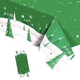 Christmas Table Cloth Party Disposable Tablecloths,Green and Christmas Tree Table Cover,130*220CM Rectangle Large Plastic Tablecloth Party for Picnic,Baby Shower,Xmas Party,Christmas Table Decorations