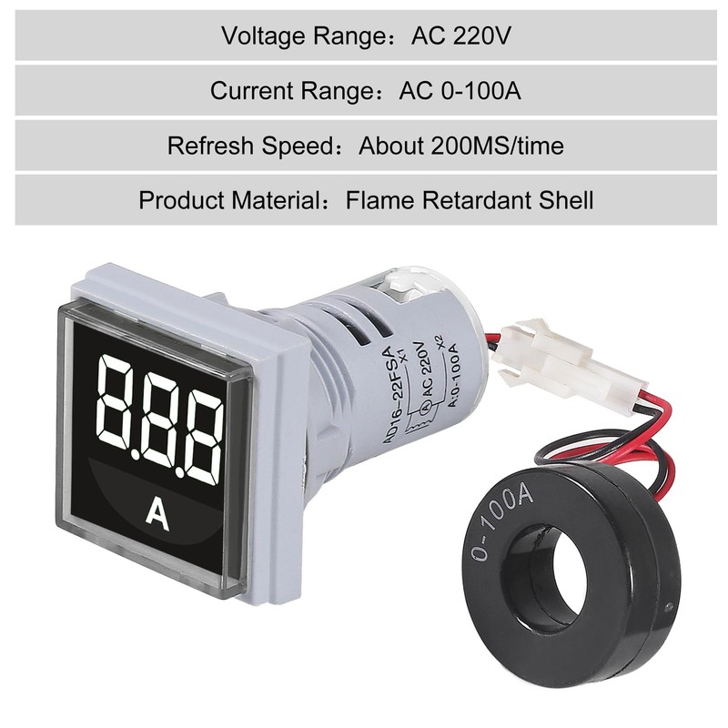 XIITIA 3pcs 60-500V 0-100A AC Digital Ammeter Voltmeter, 22mm Square