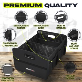FORTEM Car Trunk Organizer, Collapsible Two Compartment Organizer, Foldable SUV & Truck Storage for Car Accessories for Women Men, Non Slip Bottom, Sturdy Side Walls, Strong Handles, 60L
