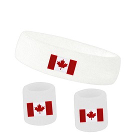 3 Packs Canada Maple Wristbands Headband Set,8inch Head Band 4 Inch Canadian Flag White Sweatband,Wrist Band Sweat Band for Football Basketball Hockey Sport Working Out Patriotic Decoration