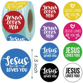 1000PCS Jesus Loves You Party Stickers - Christian Religious Jesus Church School Gifts - He is Risen Party Favors and Cross Church Event Supplies Easter Baskets Fillers Roll Sticker