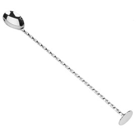 Raguso Cocktail Mixing Stick Edelstahl Löffel mit langem Griff Exquisites rutschfestes Mischwerkzeug mit verdrehtem Griff für Bar Bartender Getränkekaffee(Spoon with Masher-Silber)