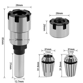 Bestgle 1/2" Shank Router Collet Extension Rod Chuck Holder Extender Adapter with 6.5mm & 13mm ER20 Spring Collets Set