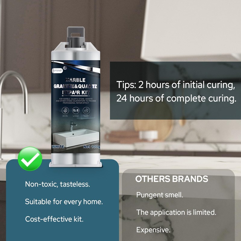 Quartz Countertop Chip Repair Kit, White Granite & Marble Repair